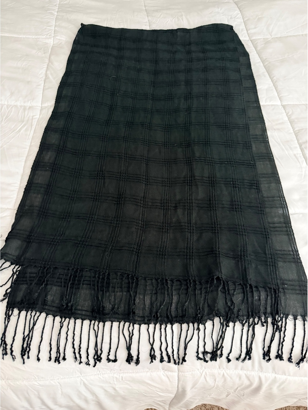 Joe Boxer Black Plaid Scarf with Fringe